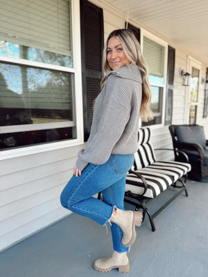 To Be Loved Gray Zip Up Sweater