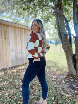 Fall Into Adventure Grid Print Sweater