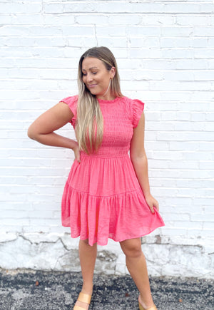 Catching Rays Smocked Coral Dress