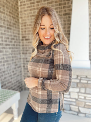 Glad In Plaid Mock Neck Sweater