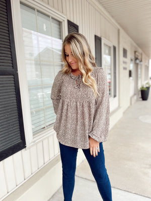 Thankful Love Taupe Babydoll Top