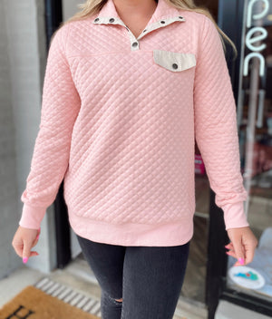 Blush Pink Diamond Quilted Pullover