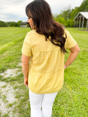 Yellow Eyelet Field Of Flowers Top