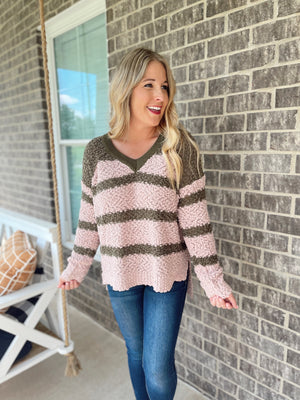 Cozy Up Olive Striped Sweater