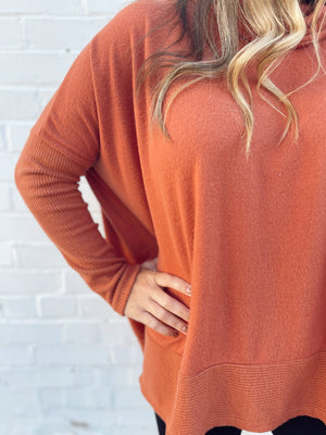 Falling For You Rust Cowl Neck Sweater