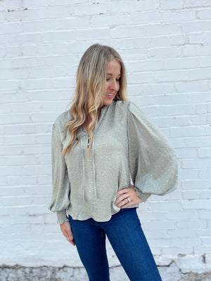 Sugar Sweet Dusty Sage Dotted Top