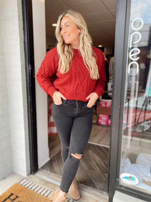 Delilah Burgundy Boxy Cable Knit Sweater