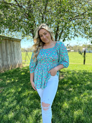 Ditzy Turquoise Floral Top