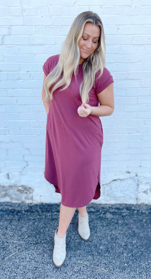 Calling On You Wine Ribbed Maxi Dress