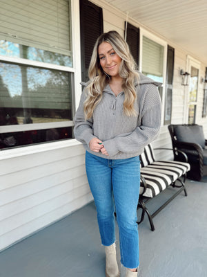 To Be Loved Gray Zip Up Sweater