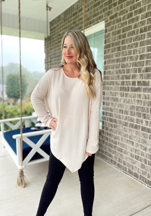 Don't Waste A Moment Cream Waffle Knit Top