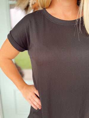 Easy Going Black Ribbed Top
